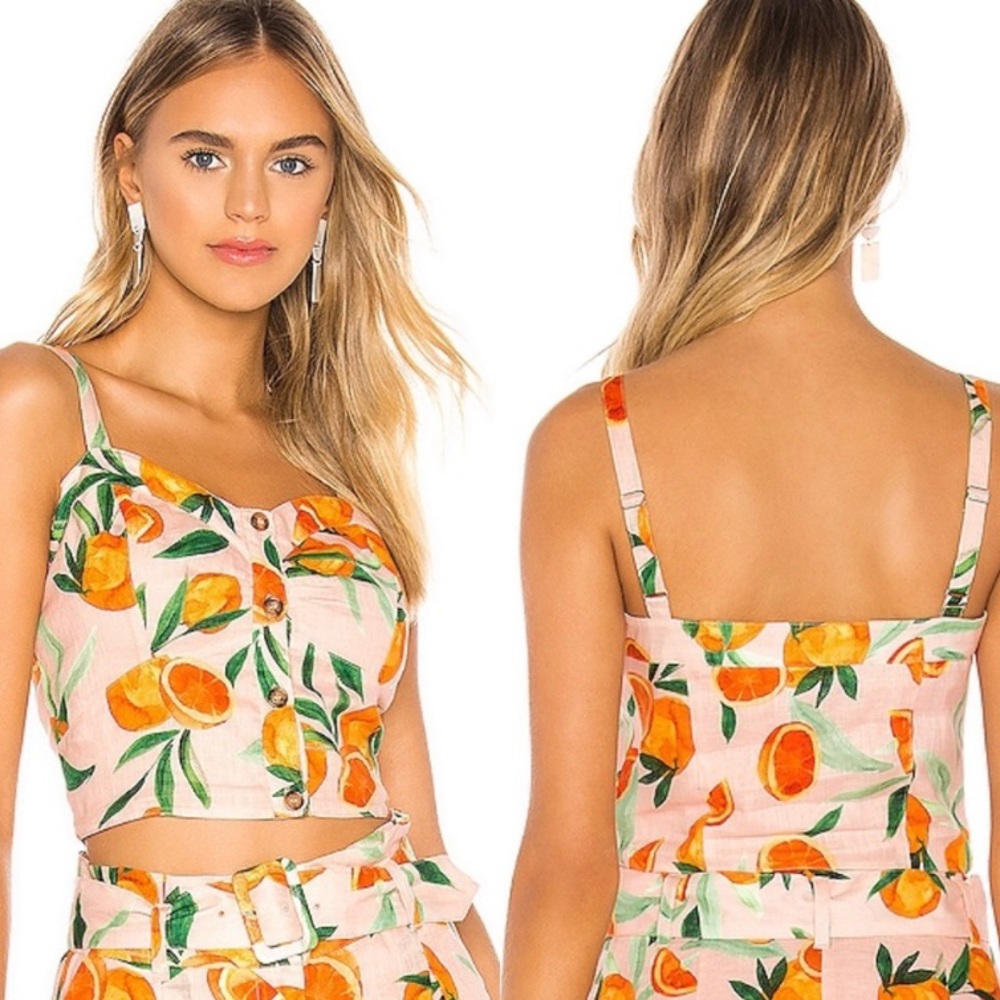 Parker Katerina Clementina Crop Top Orange Citrus Print